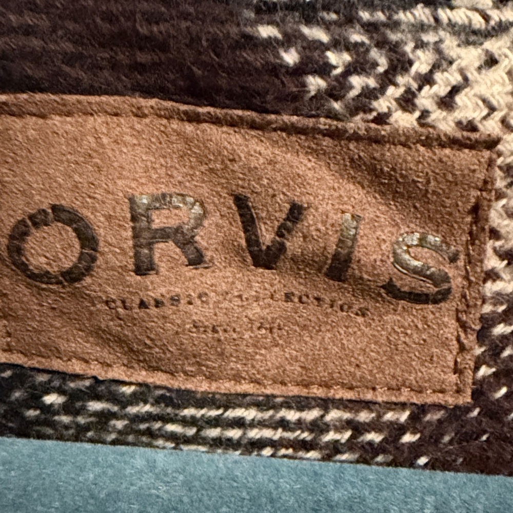 Orvis Mens Brown Black & White Plaid 100% Cotton Shirt Size Medium